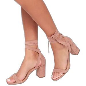 Lulus Airis Mauve Vegan Suede Lace-up Block Heel Sandals Size 10